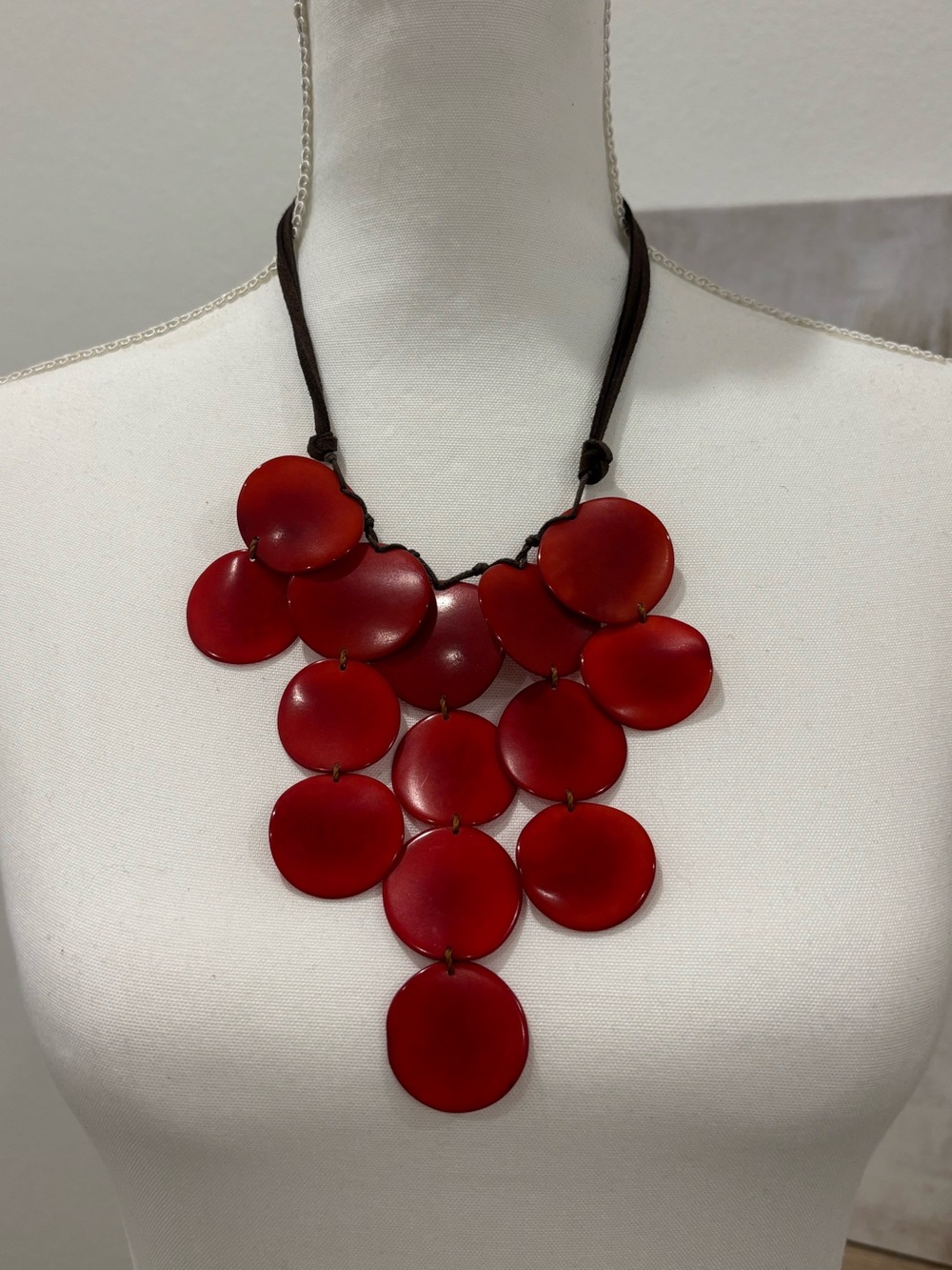 Red Statement Disc Bib Necklace - Unbranded
